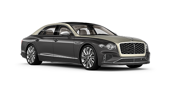 Audi Zentrum Chemnitz Bentley New Flying Spur Mulliner front three quarter view in Rose Gold over Magnetic paint with 22 inch painted and polished wheel