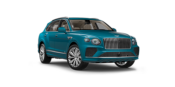Audi Zentrum Chemnitz Bentayga Azure luxury SUV front three quarter in Topaz Blue by Mulliner paint
