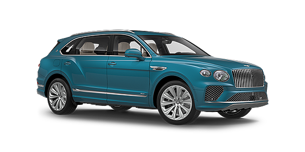 Audi Zentrum Chemnitz Bentayga Extended Wheelbase Azure luxury SUV front three quarter in Topaz Blue by Mulliner paint